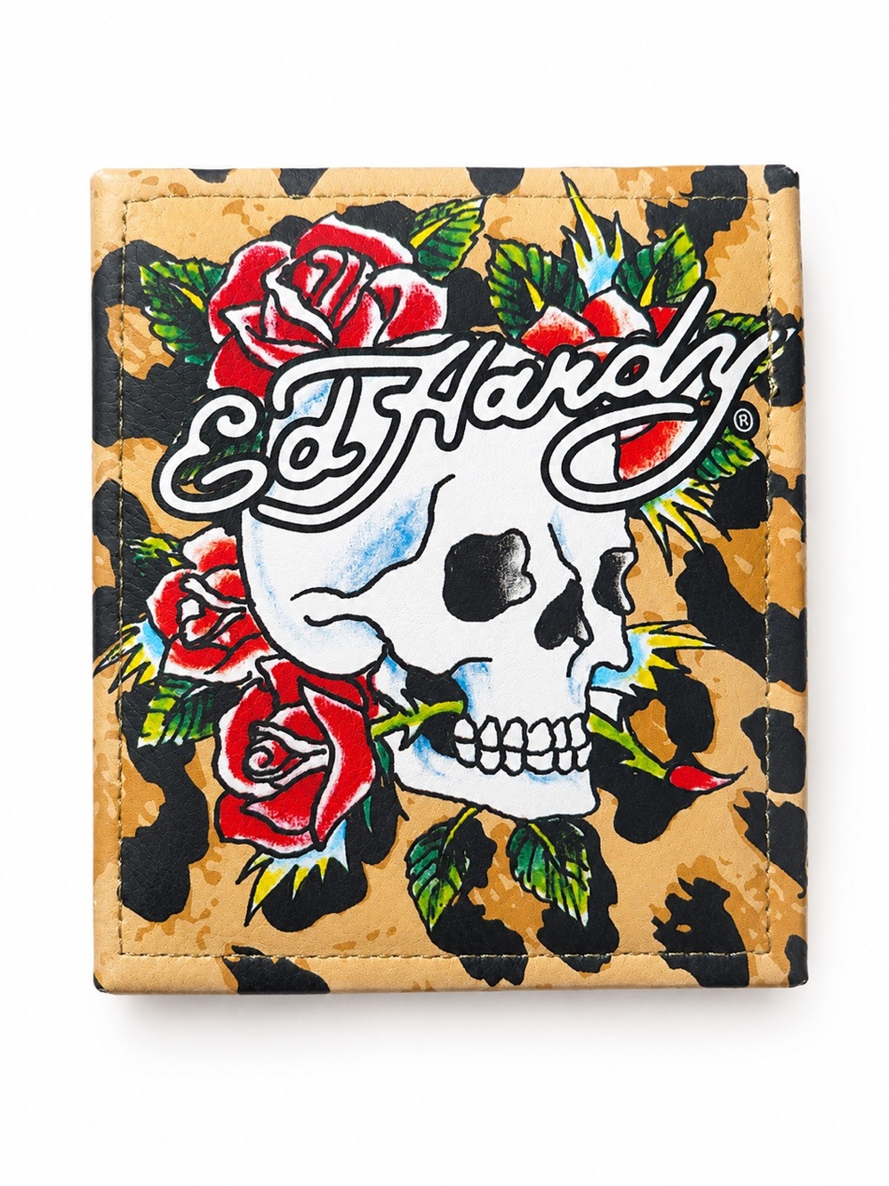 Ed Hardy Bifold Wallet & Skull Roses Leopard Print Valet Tray Gift Set NIB - Picture 3 of 4